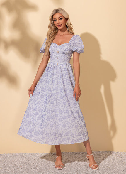 Robe imprimé fleur col cœur trapèze polyester midi