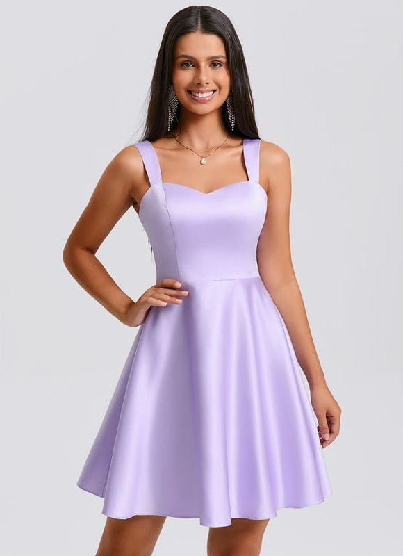 Trapèze col cœur court satin robe de bal de promo avec nœud - gallery 6