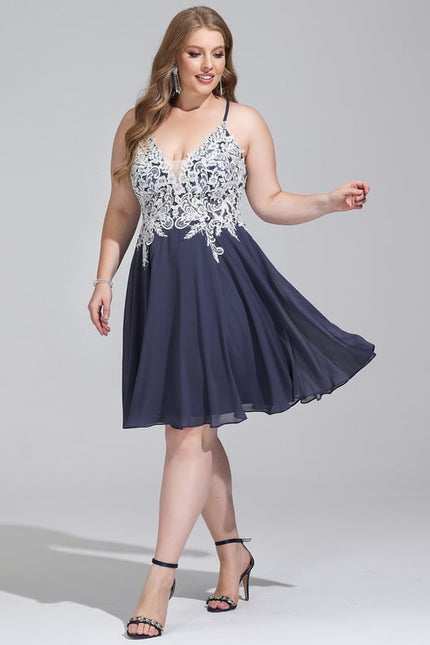 Trapèze col v court mousseline robe de bal de promo avec paillettes perles - gallery 5