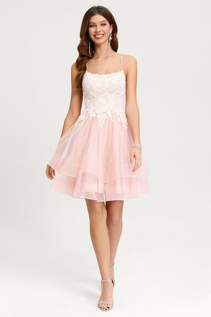 Princesse col rond court tulle robe de bal de promo - gallery 4