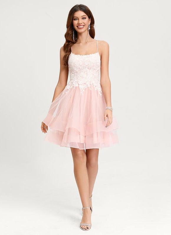 Princesse col rond court tulle robe de bal de promo - gallery 4