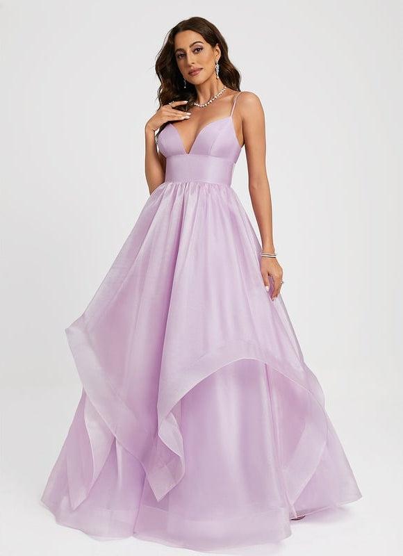 Princesse col v traîne balayage organza robe de bal - gallery 4