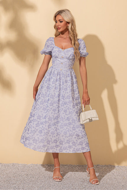 Robe imprimé fleur col cœur trapèze polyester midi - gallery 4