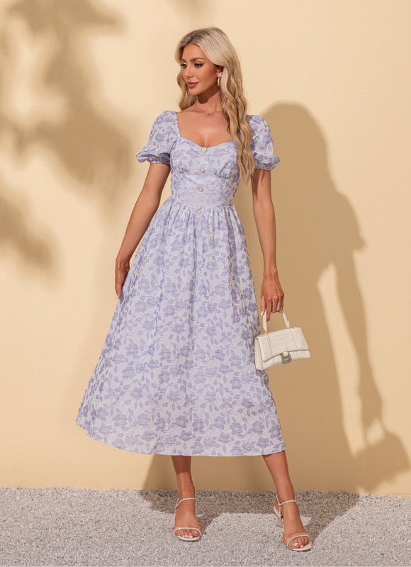 Robe imprimé fleur col cœur trapèze polyester midi - gallery 4