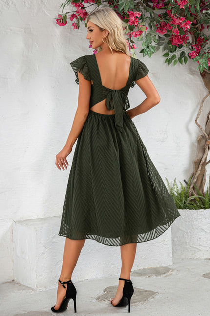 Robe à volants jacquard col v trapèze mousseline jacquard midi - gallery 1