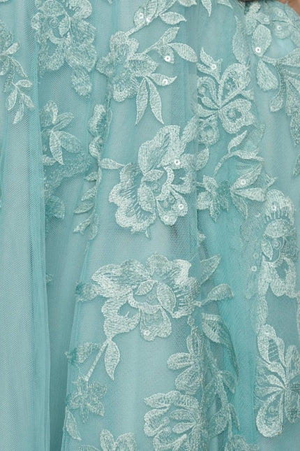 Princesse col droit longueur ras du sol tulle robe de bal avec paillettes appliques de dentelle - gallery 6