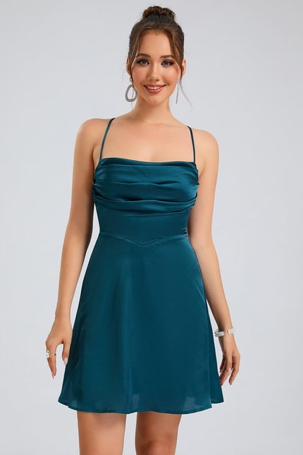 Trapèze col bénitier court satin de soie robe de bal de promo