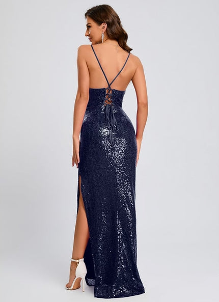 Fourreau col bénitier longueur ras du sol paillette robe de bal avec paillettes