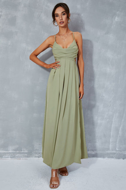 Robe plissée col bénitier trapèze mousseline maxi - gallery 4