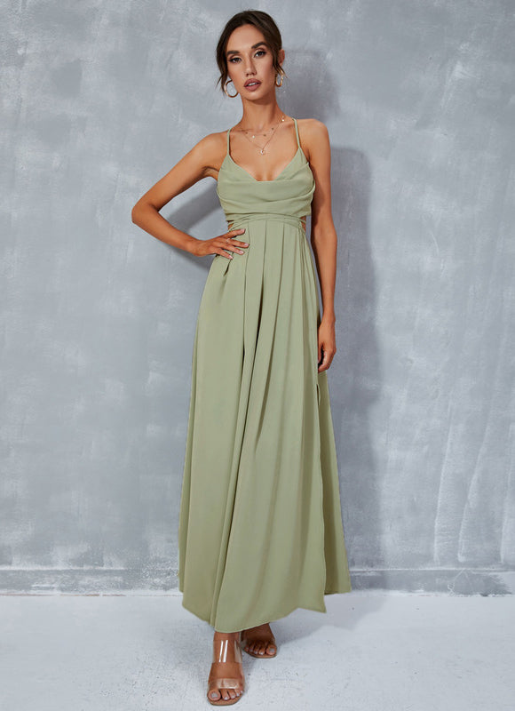 Robe plissée col bénitier trapèze mousseline maxi - gallery 4
