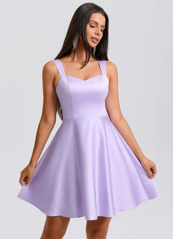 Trapèze col cœur court satin robe de bal de promo avec nœud - gallery 5