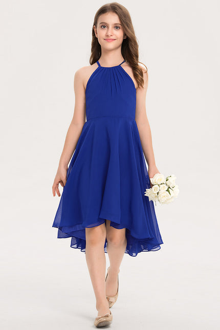 Trapèze licou asymétrique mousseline robe de demoiselle d'honneur - junior