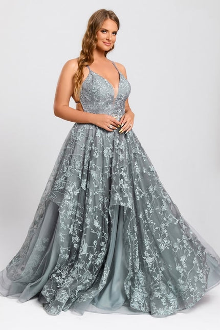 Princesse col v longueur ras du sol tulle dentelle robe de bal - gallery 9