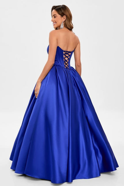 Princesse col droit longueur ras du sol satin robe de bal - gallery 5