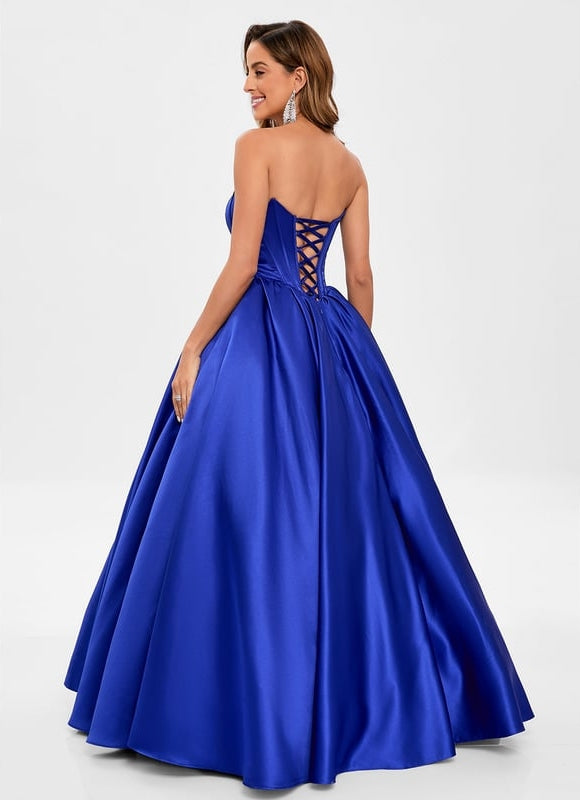 Princesse col droit longueur ras du sol satin robe de bal - gallery 5