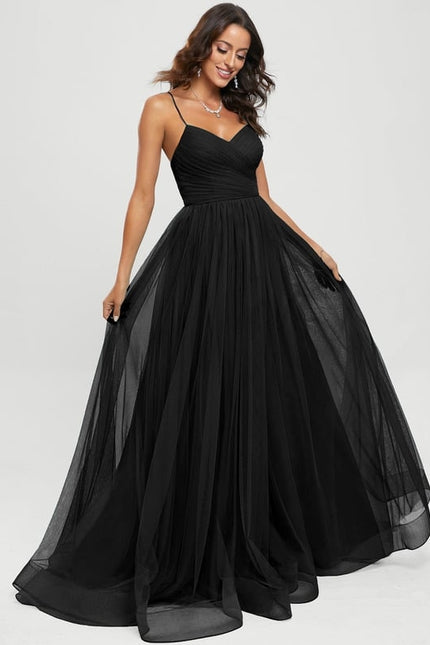 Princesse col v traîne balayage tulle robe de bal - gallery 5