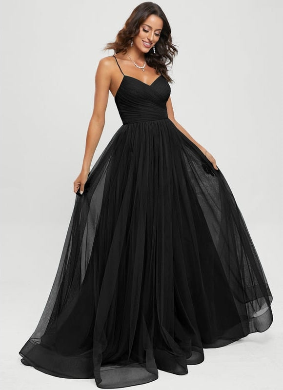 Princesse col v traîne balayage tulle robe de bal - gallery 5