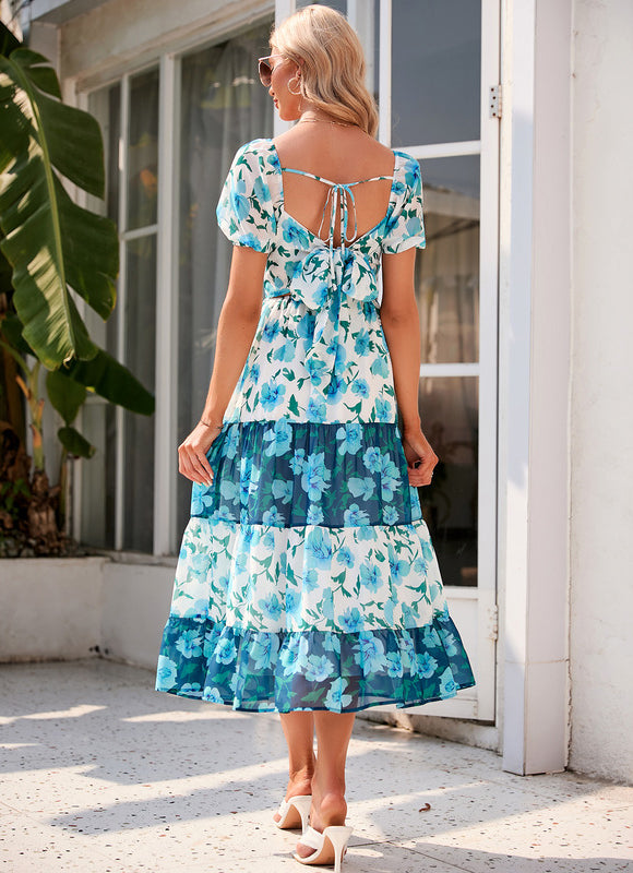 Robe imprimé fleur col cœur trapèze mousseline midi - gallery 5