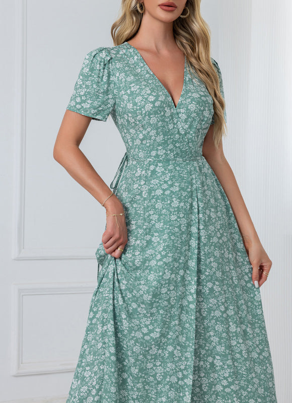 Robe imprimé fleur col v trapèze rayonne maxi - gallery 9