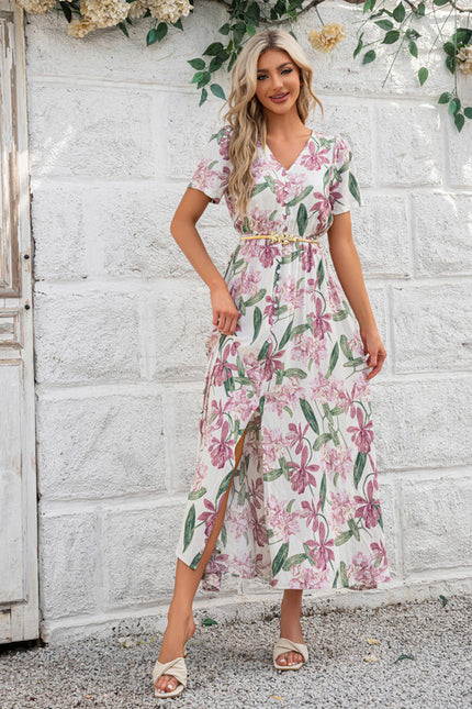 Robe imprimé fleur col v trapèze rayonne maxi - gallery 3