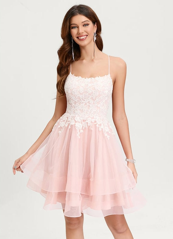 Princesse col rond court tulle robe de bal de promo