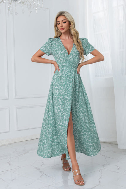 Robe imprimé fleur col v trapèze rayonne maxi - gallery 7