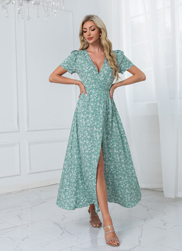 Robe imprimé fleur col v trapèze rayonne maxi - gallery 7