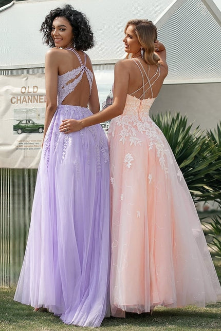 Princesse col rond traîne balayage tulle dentelle robe de bal avec paillettes - gallery 1