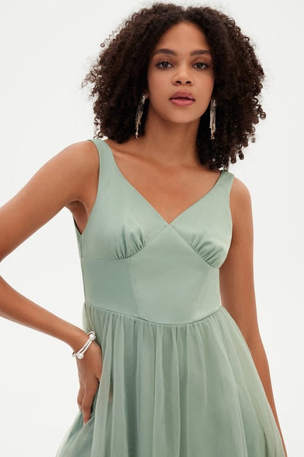 Trapèze col v mini tulle robe de bal de promo - gallery 5