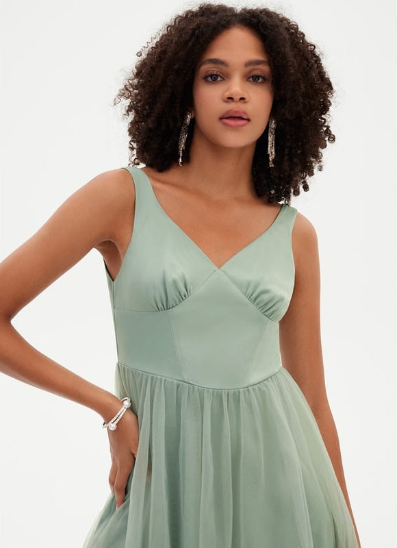 Trapèze col v mini tulle robe de bal de promo - gallery 5