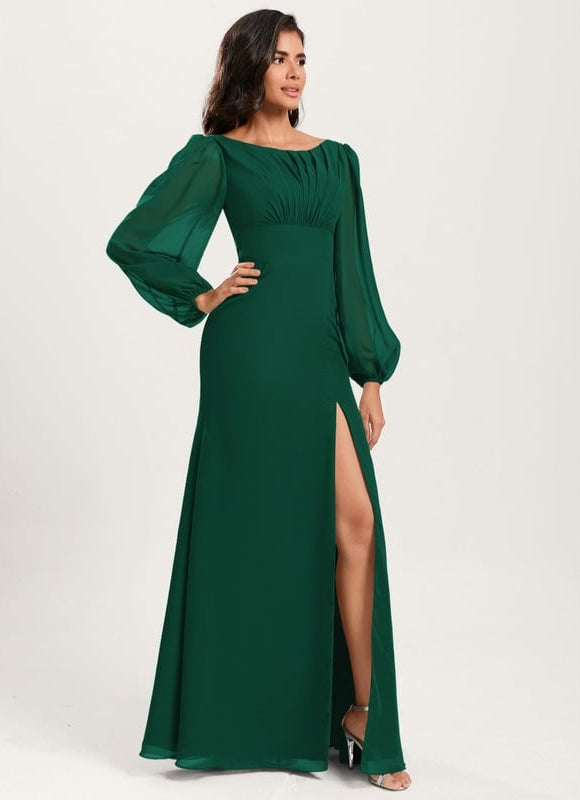 Sirène col rond longueur ras du sol mousseline robe de demoiselle d'honneur - gallery 2