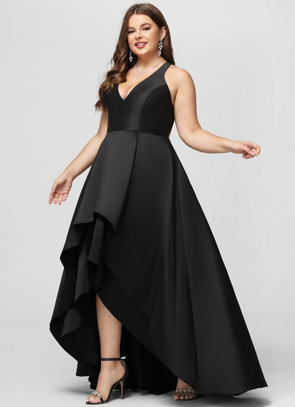 Trapèze col v asymétrique satin robe de demoiselle d'honneur - gallery 5