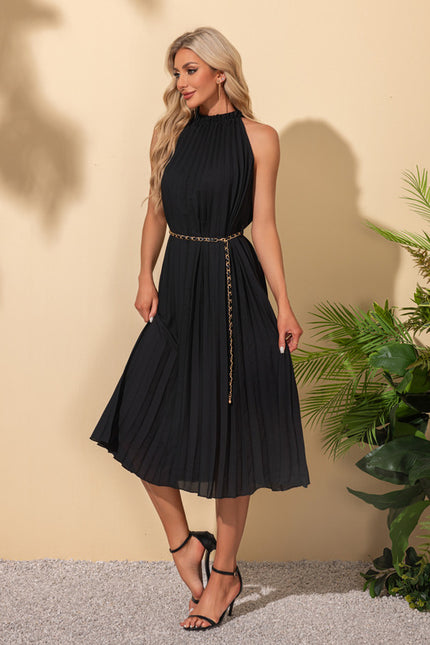 Robe plissée licou trapèze polyester midi - gallery 4