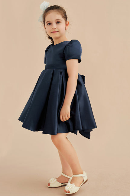 Trapèze col rond longueur genou satin robes fille mariage - gallery 7