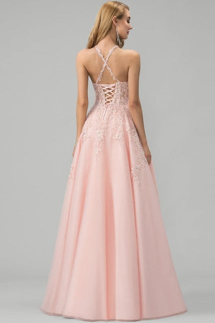 Princesse col rond longueur ras du sol tulle robe de bal avec perles paillettes - gallery 1