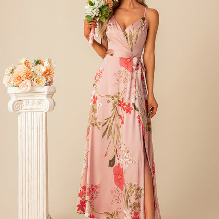 Trapèze col v asymétrique satin robe de demoiselle d'honneur