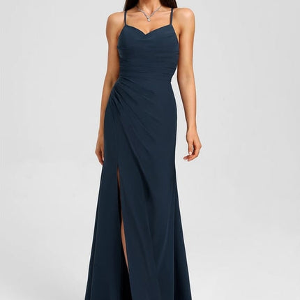 Fourreau col bénitier longueur ras du sol mousseline robe de bal avec plissée