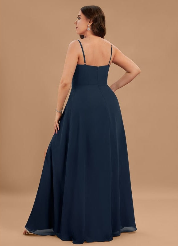 Trapèze col carré longueur ras du sol mousseline robe de demoiselle d'honneur - gallery 5