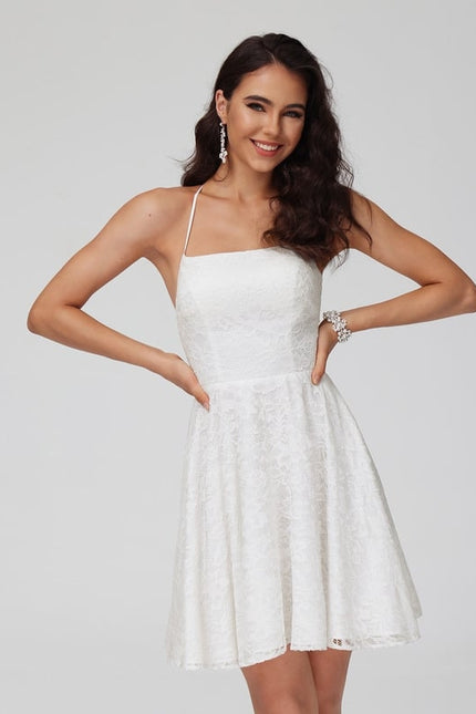 Trapèze col carré court dentelle robe de bal de promo