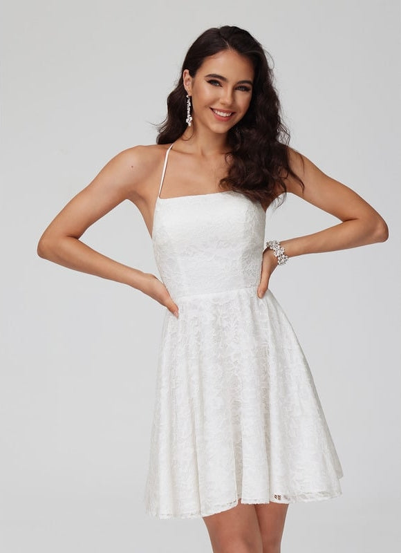 Trapèze col carré court dentelle robe de bal de promo