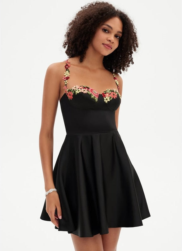 Trapèze col cœur court mini satin robe de bal de promo avec broderie - gallery 3