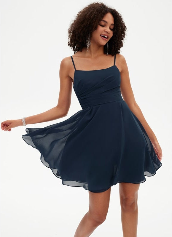 Trapèze col rond court mousseline robe de bal de promo