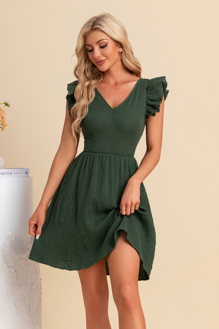 Robe nœud col v trapèze mélanges de coton mini - gallery 5