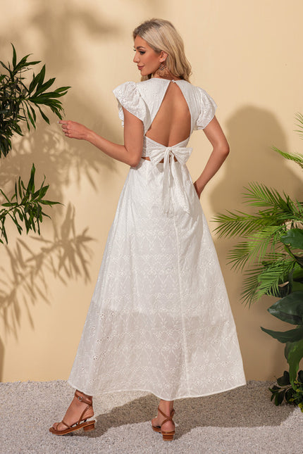 Robe à volants col v trapèze coton maxi - gallery 6