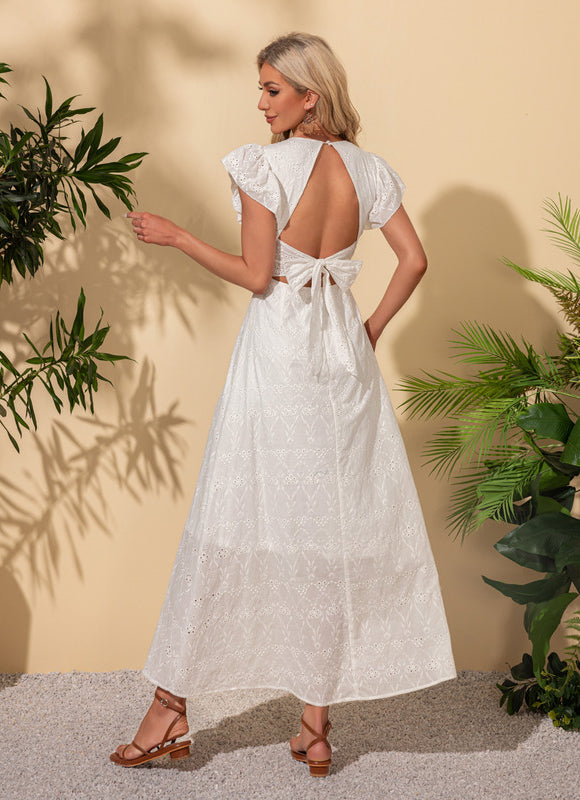 Robe à volants col v trapèze coton maxi - gallery 6