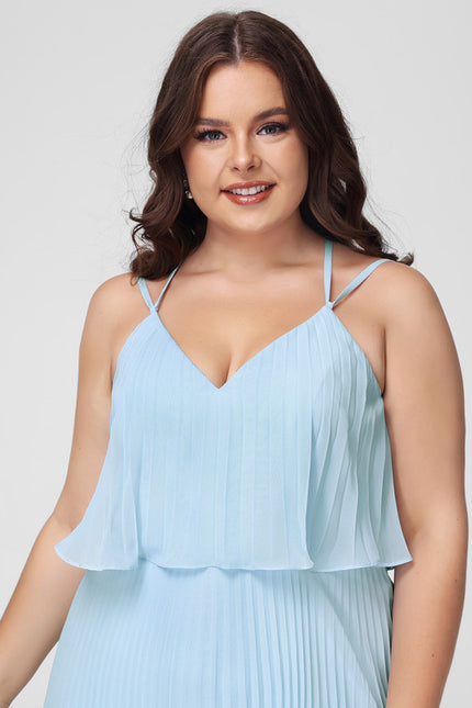 Trapèze col v longueur mollet mousseline robe de demoiselle d'honneur avec plissée - gallery 9