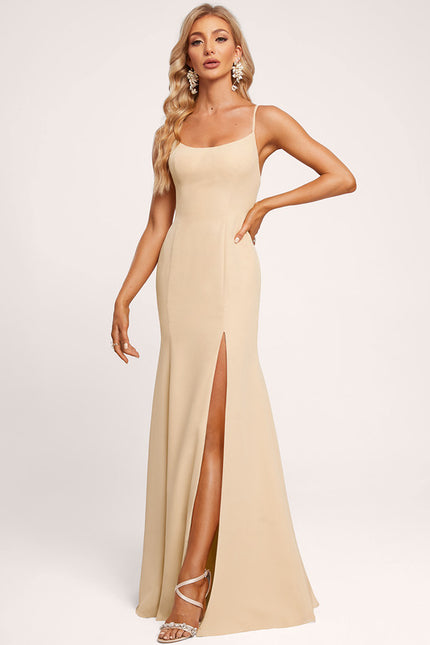 Trapèze col rond longueur ras du sol mousseline robe de demoiselle d'honneur - gallery 1