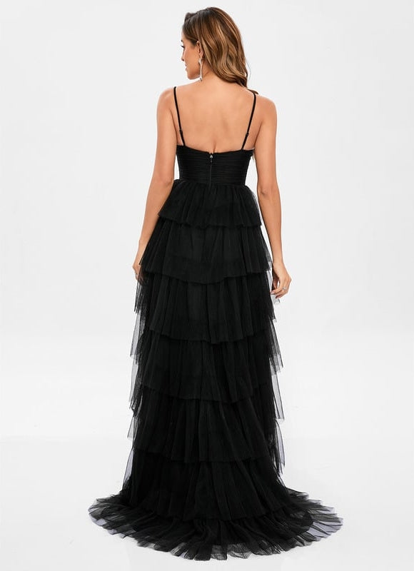 Princesse col v traîne balayage tulle robe de bal - gallery 3