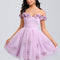 Princesse épaule dénudée court tulle robe de bal de promo avec plissée fleurs