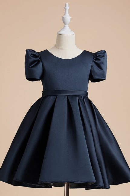 Trapèze col rond longueur genou satin robes fille mariage